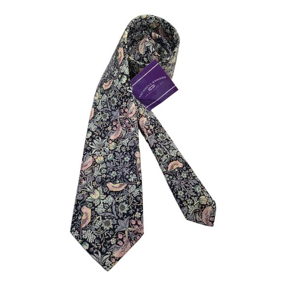 TRUMBULL RHODES Blue Flower Print Silk Tie Hand Made In USA 58"- 3.25" NWT - Picture 3 of 7